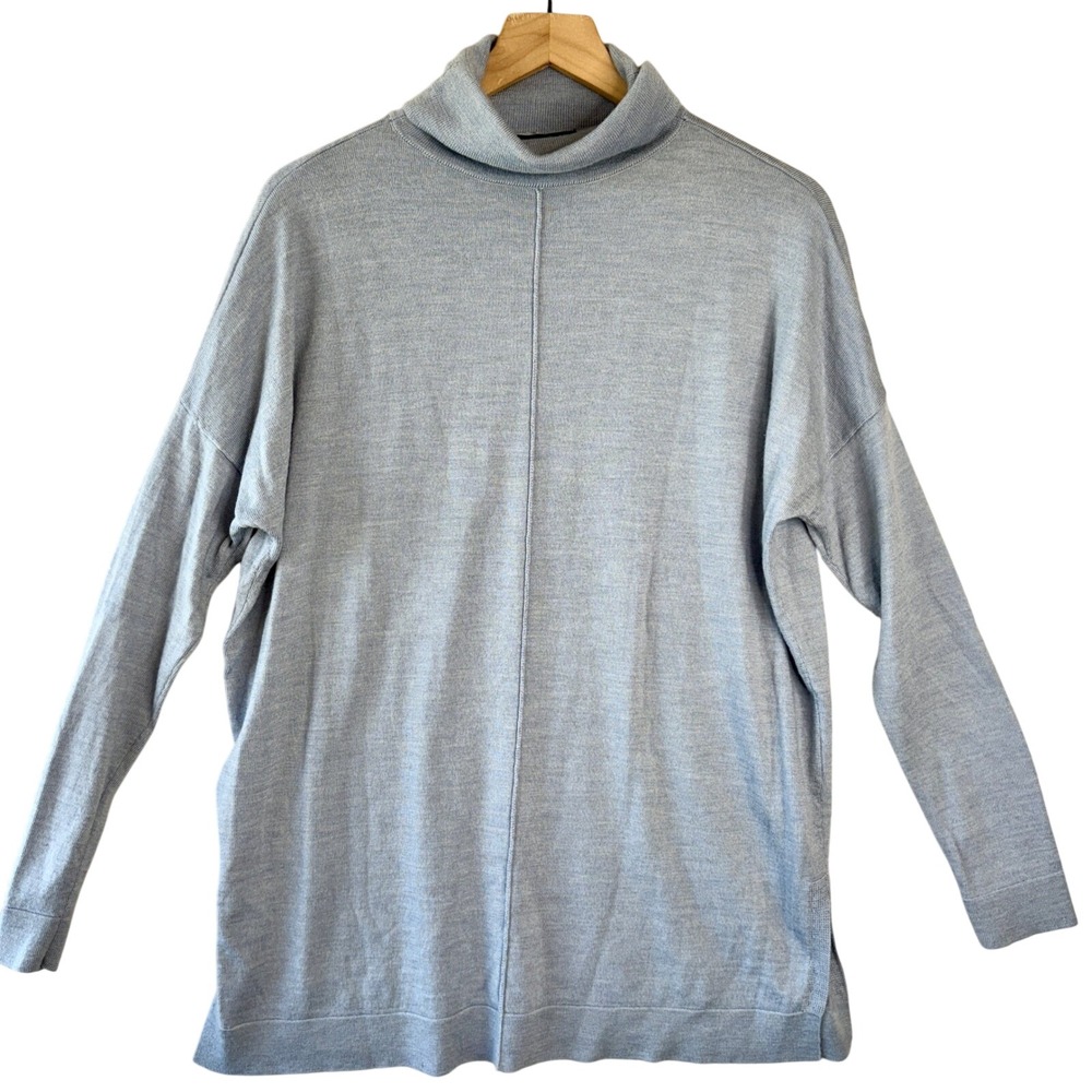 EILEEN FISHER Sweater Women's Small Blue Merino Wool Turtleneck Oversized